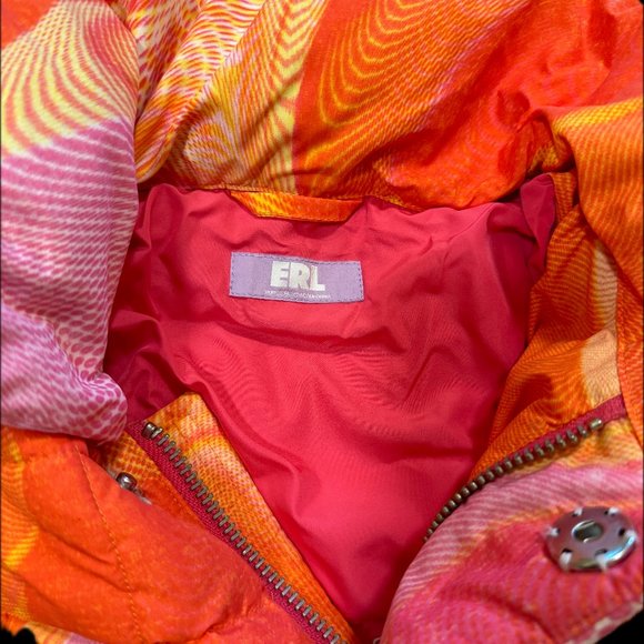 ERL Psychadellic Circle Puffer Jacket - Pink & Orange Sz L - Picture 3 of 5